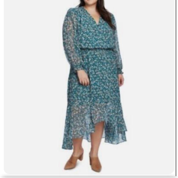 1.State Woodland Floral High Low V-Neck Midi Dress, EUC, Size 1X, MSRP $140 - Picture 2 of 13